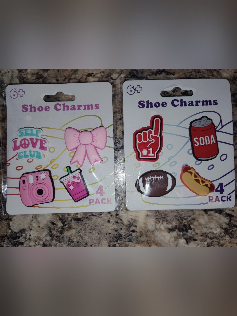 Kids Pink Shoe Charms 4-Pack - Assorted Fun Designs Croc Slides New